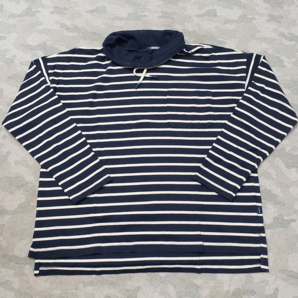 L.L. Bean Top Womens Large Blue Striped Cowl Neck Long Sleeve Pullover